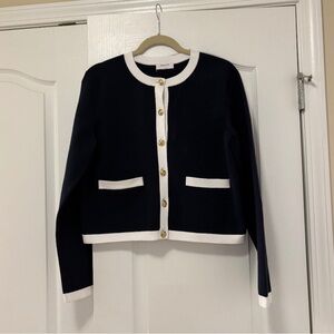 Babaton Large Approach Cardigan in Navy/White